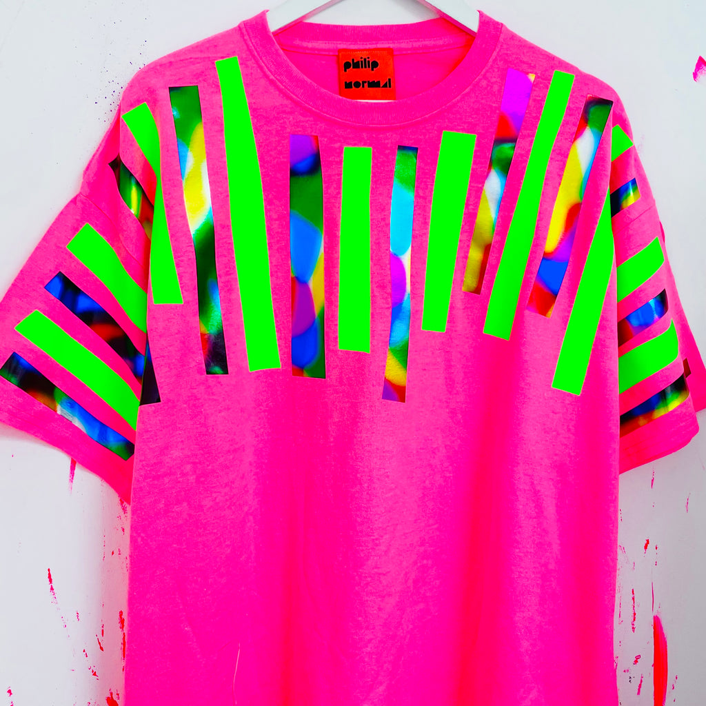 Neon pink XXL pink off-cuts t-shirt