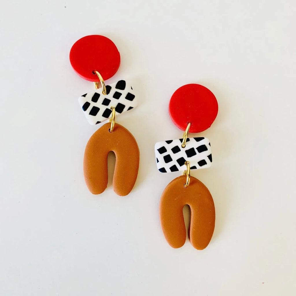 SALE - Dotty Shape Earring - Red