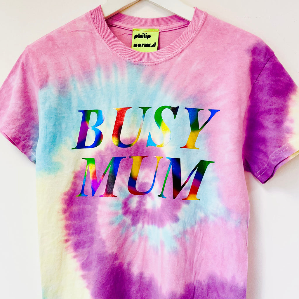 Tie Dye Rainbow Busy Mum T-Shirt